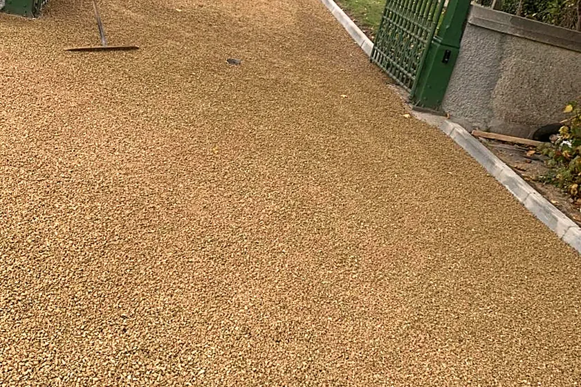 Gold chip driveway being laid in Wexford